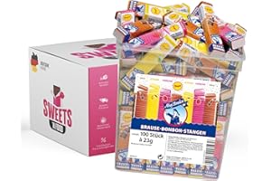 Ahoj-Brause Brause Bonbon Stangen Eimer 100 Stück, 2,3kg | + Mit stylishem SWEETS´N FOOD Packband verpackt