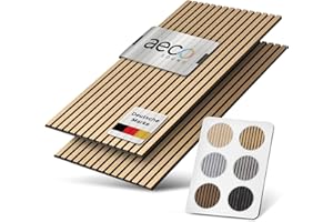 Aeco Sound® - Akustikpaneele aus Holz, 2 Stück x 120x60cm (1,44qm) 2,1cm dick - Wandpaneele aus Akustik-Filz (Schwarz) & Echtholz-Furnier (Eiche) - 3D Wandverkleidung, Holzpaneele, Schalldämmung
