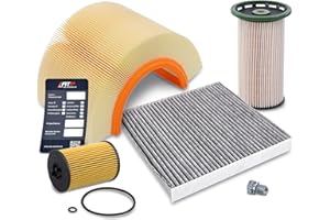 BESTPRICE Inspektionspaket Filterset mit 1x Ölfilter, 1x Kraftstofffilter, 1x Innenraumfilter (Aktivkohle), 1x Luftfilter, 1x Ölablassschraube mit Dichtung, 1x Ölwechselanhänger