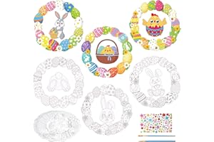 Landifor 12 Stück Ostern Kränze Bastelset Kinder Osterkranz zum Bemalen Osternhase Küken Osterneier Anhänger Dekokränze Türkranz Osterdeko mit Malpinsel für Mädchen Jungen Kreativset DIY