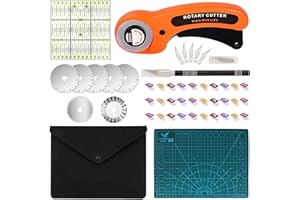 MOOING Kit Cutter Rotatif 45 mm Tissu Cutter avec Mécanisme de Protection, 5 Lames de Rechange+A4 Tapis de Découpe+Patchwork de règle +Pince en Plastique,pour Couture, Coupe de Tissu et de Cuir
