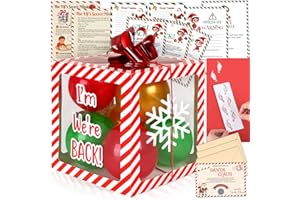iZoeL Christmas Elf Arrival Kit – Elf Balloon Box with Welcome & Goodbye Letters, Naughty or Nice Scratch Cards, Santa Footprints, Snowflakes & Instructions – Fun Elf Arrival Ideas