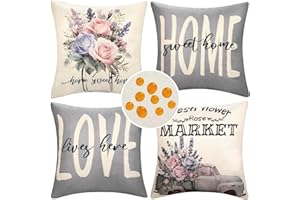 INHOBBOK Federe Cuscini Divano 45x45 Grigio Estive Copricuscini Divano Colore Fiori Auto Vaso Poliestere Vintage Cuscini per Divani Moderni Impermeabili Federa Cuscini Per Soggiorno Giardino Balcone Set di 4