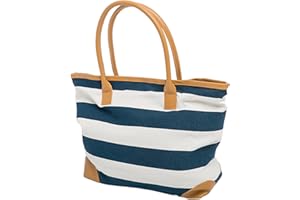AIREE FAIREE Beach Bag - Striped Nautical Pattern - Large Stylish Summer Tote Bag For Women With Zipped Inner Pocket, Secure Clasp & Spacious Interior For All Beach Essentials