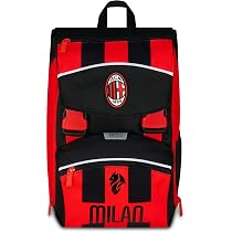 Astuccio AC Milan Con 3 Scomparti E Kit Cancelleria Incluso – 18 Pennarelli, 18 Pastelli, Penne, Righello E Forbice, Rosso