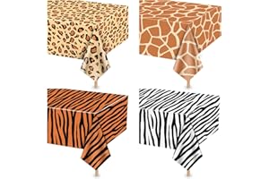PTECDROTS 4 tovaglie con stampa animali, tovaglia rettangolare a tema giungla: leopardo, tigre, zebra, giraffa, per zoo, safari, baby shower, compleanni a tema giungla