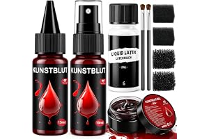 Fake Blood Halloween Smink 10-delat set För Karneval, Maskerad, Cosplay | Sprej, Droppar, Blodgel med Falskt Blod, Latex, Svampar Penslar, Skapa Vampyr, Zombie och SFX-Looks