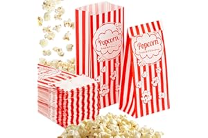 MAQIHAN Popcorn Tüten 50 stück - Flacher Quadratischer Boden Bottom Popcorntüten Klein Movie Night Filmabende Popcorn Maschinen Papiertüten Popcornmaschine Papier Behälter Snacktüten
