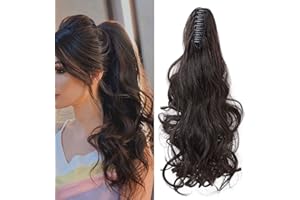 S-NOILITE Coda di cavallo Estensione dei Capelli Artiglio Sulla Clip nel Parrucchino Un Pezzo A Jaw Lungo Ponytail per le Donne 45cm Riccio Marrone scuro
