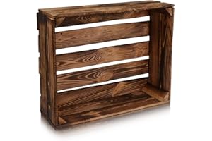 CHICCIE Holzkiste im Vintage Look geflammt dunkel 50x40x15cm - Obstkiste Kiste
