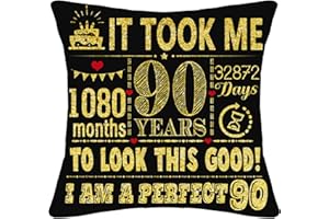 BOMMEX 90th Birthday Present Gifts for 90 Years Old Women Men Black Cushion Cover 18x18 Inch Mum Dad Grandma Grandpa Auntie Uncle Husband Wife 90th Birthday Gifts (90th birthday)