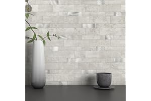 M MOFIT 3d Selbstklebende Wandfliesen Küche,Matte Marmor Mosaikfliesen Selbstklebend Steinoptik Metro Fliesen Ziegel Wandaufkleber Bad Wasserdichte(10 Matten,Zementgrau）