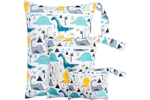 INTEDESIGN 3 PCS Dinosaur Pattern Nappy Bags,Reusable Nappy Bag Organiser Baby Items, Travel Laundry Bag, Wet Bag for Swimming, Waterproof Wet Dry Bags for Travel, Beach, Camping, Swimming, Gym (Dinosaur)