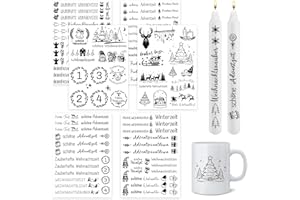 BRKERN 6 Stück Kerzentattoos Weihnachten - Rub on Sticker Weihnachten für Weihnachtskerzen & Keramik - Wasserschiebefolie zum Selbergestalte