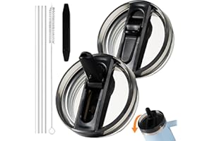 RUACDIQ 2 Unidades Tapa Prueba Fugas para Stanley Cup 40 oz Accesorios, unidades de tapas de repuesto extraíbles con 2 pajitas Cepillo para pajitas, Herramienta de desmontaje (Negro)