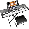 Rockjam 61-Key Keyboard Piano Kit with Keyboard Stand, Piano Bench, Headphones, Piano Note Stickers & Lessons, RJ660-SK, Black