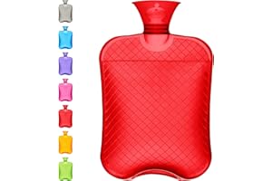 Qomfor Botella de agua caliente – 1,8 litros de gran capacidad, bolsa de agua caliente premium para aliviar el dolor, dolor de espalda, dolor de período, cuello y hombros – sin cubierta - Red