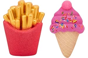 HOLLER & GLOW Holler and Glow Fry-Yay! Bath Bomb Gift Set, Fries & Ice Cream Shaped Bath Bombs, Sweet Scented, Playful & Quirky, Fizzy, Colourful, Vegan, Cruelty Free Novelty Gift, 300 G