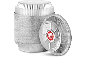 LATERN 50 Pièces 18CM Plateaux Ronds de Papier D'aluminium avec Couvercles, 720ml Plateaux à Rôtir Jetables Contenants Alimentaires en Papier D'aluminium pour Pâtisserie Nourriture Portion Emporter
