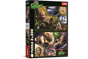 Trefl - Puzzle 2w1: Marvel Guardians of the Galaxy, Ja Jestem Groot - 2 x 200 Elementów - Zestaw Dwóch Układanek dla Nastolatków