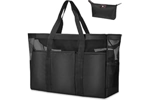flintronic Bolso de Playa para Mujer Súper Grande, Bolso de Playa XXL de Malla Verano, Bolso de Mano con Bolsillos y Cremallera, Bolso de Nailon de Malla, para Fiestas en la Playa, Viajes, Compras