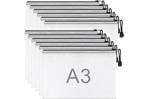 ‎UMRIOX Umriox 12 Stück Dokumententasche A3, schwarze wasserdichte Dokumententasche, A3 Dokumentenmappe mit Reissverschluss, Dokumententasche Zipper A3 Kunststoff für Bürobedarf, Dokumente, Papier,Reisen