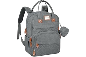 LANDICI Baby Changing Bag Backpack, Large Nappy Changing Backpack Diaper Bags with Changing Mat, Stroller Straps and Pacifier case, Multifunction doll Changing Bag for Mum Dad Boy Girls, Grey