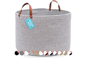 OrganiHaus Panier Rangement, Panier Rangement Bébés, Rangement Enfants Jouets, Panier de Rangement en Cordes avec Poignées, Grand Panier Tissé, Panier Couverture Rond. Mélange de Gris, 50x33 cm
