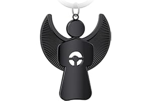 FABACH Porteclés avec ange gardien Pikto avec volant – Pendentif ange élégant en métal argenté rose noir bronze – Cadeau portebonheur, permis de conduire de voiture – Fahr prudent, 1 x schwarz