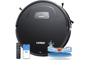 Laresar Robot Aspirador y Fregasuelos, 4500Pa Aspirador Robot, Carga automática, 150 Minutos de batería de Larga duración, App o Mando a Distancia, Compatible con Alexa, para Pelo de Mascotas (Evol 3)