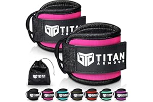 Titan Armour® Ankle/Wrist Straps for Cable Machines | Gym Cuffs w/Heavy-Duty Steel Double D-Rings & Adjustable Velcro Strap | Lower Body Workouts Inc. Leg Extension, Leg Curl & Glute Kickback | Men & Women