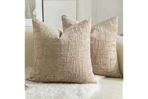 Mandioo Pack of 2 Solid Decorative Soft Chenille Camel Cushion Covers 45x45cm 18x18 Inch Lumbar Accent Solid Throw Pillow Case Soft Cozy Luxury Pillow Covers for Sofa Couch Bedroom
