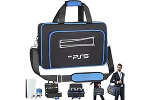 HuiJuKeJi Custodia per PS5 console e controller, custodia da trasporto con tracolla per PS5 disco console /edizione digitale/controller/carte da gioco/accessori per cavi (Black A)