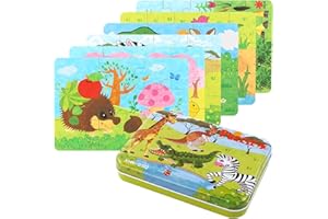 EDATOFLY 6 Pièces Jouet Puzzle en Bois pour Enfants, Puzzle Enfant 3 Ans Puzzle en Bois Enfant 3 Ans Jouet Éducatif Parfait pour Garçons Filles (Animaux)