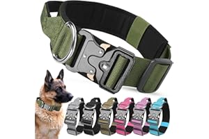 AKOFIC Taktisches Hundehalsband mit Griff, Breites Halsband Hund Gepolstert aus Nylon, Verstellbar Robuster Dog Collar mit Metallschnalle für Mittlere Große Hunde (Armeegrün, L)