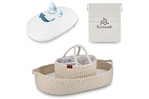 Kenuak® Wickelauflage, Baby Wickelkorb, Reise-Wickelunterlage, Moseskorb, Wickelaufsatz, Wickeltischauflage für Kommode, Babyzimmer Dekoration, Schaumstoffmatratze + wasserabweisender Bezug