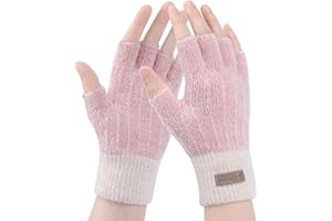 GEBELL Fingerless Gloves For Women - Winter Thermal Gloves Warm Soft Knit Half Fingers Mittens for Ladies Driving Working Typing UK