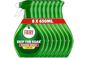 Fairy Skip the Soak Dish Power Spray, Lemon, 8x650ml, Grease Remover & Degreaser for Fast, Effortless Cleaning