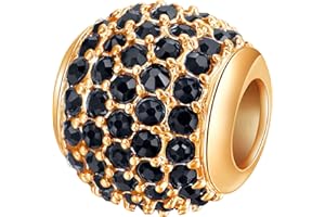 Andante-Stones 14K Gold Pavé Strass Bead Charm mit schwarzen Zirkoniasteinen - Element Kugel für European Beads + Organzasäckchen
