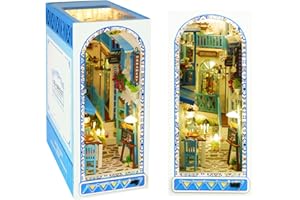 Cuteefun DIY Book Nook Kit, Mini Casa de Muñecas DIY, Estanterías, Libro de Madera Nook Juego para Adultos, Hacer su Propio Modelo de Casa de Artesanía (Brisa Marina)