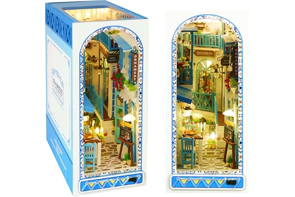 Cuteefun DIY Book Nook Kit, Mini Maison de Poupée DIY, Inserts D'étagères, Livre en Bois Nook Set pour Adultes Construire, Faites Votre Propre Modèle de Maison D'artisanat (Vent de Mer)