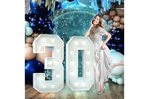 MIXIFOX 30th Birthday Decorations for Women Men: Light Up Numbers Large 4FT 30th Wedding Anniversary Party Decor Big Marquee Number for 30th Birthday Balloons Gift Cardboard Mosaic Balloon Arch Pre-Cut Foam
