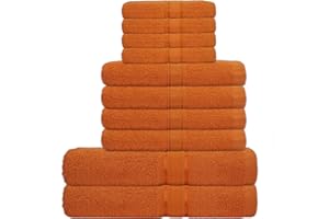 Casabella 10 Piece Luxury Soft Towel Bale Set Face Hand Bath Bathroom Towels (10 Pieces, Orange)