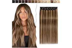 10"(25cm) SEGO Extensiones de Clip de Pelo Natural Remy Una Pieza [#4/27 Marrón Medio/Rubio Oscuro] Cabello Humano Liso Postizos Pelucas Californianas Human Hair Invisible (40g)