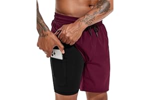 Atforna Badehose Herren Lang 2 in 1 Badeshorts mit Kompression Schnelltrocknend Atmungsaktiv Swim Shorts mit Reißverschlusstasche Verstellbar Tunnelzug