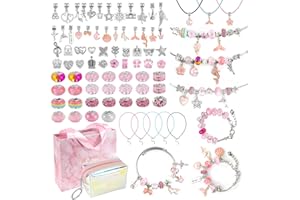Homgaty Cadeau Fille 6-12 Ans, Kit Fabrication Bijoux Breloques Creation Bijoux pour Cadeau Filles, Kit Bijoux de Bracelets Breloques Fille DIY pour 6 7 8 9 10 11 12 Ans Filles (Rose)