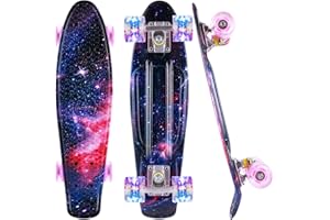 CAROMA Skateboard Enfant, Planche à roulettes avec LED Light Up Roues, Skateboard 22 Pouces Mini Cruiser Skateboard Fille Garçon Débutant