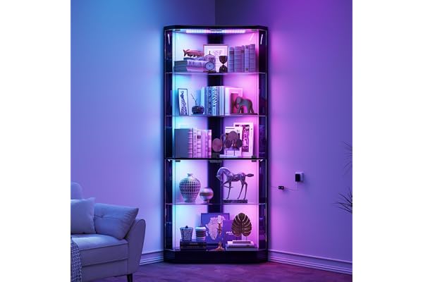 Glasmonter med RGB-belysning, Lämplig för samlarföremål, Svart | Glasvitrinskåp med LED-belysning för samlarvitrinskåp och vardagsrum