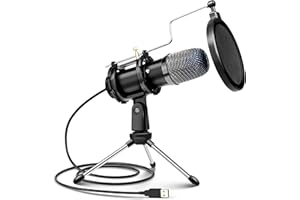 ELECTRIC GIANT Microphone USB à Condensateur pour Ordinateur de Bureau, Micros PC USB avec Trépied et Filtre Anti-pop Compatible avec MacOS Windows, PS4/5, Facebook Streaming Zoom Skype, Noir