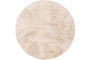 benuta Basic Alfombra Salon Furry - Beis Redonda 80 cm - De Piel sintética - Suave para Sala y Dormitorio - Base Antideslizante - Lavable - Compatible con calefacción bajo Suelo